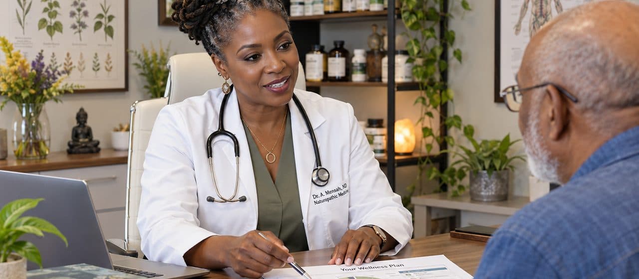 Naturopathic doctor reviewing a plan with a patient